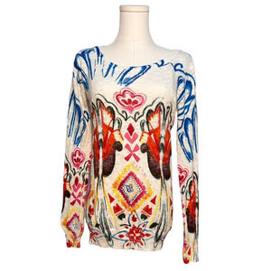 Desigual Multicolor Floral Lightweight Scoop Neck Long Sleeve Sweater Medium